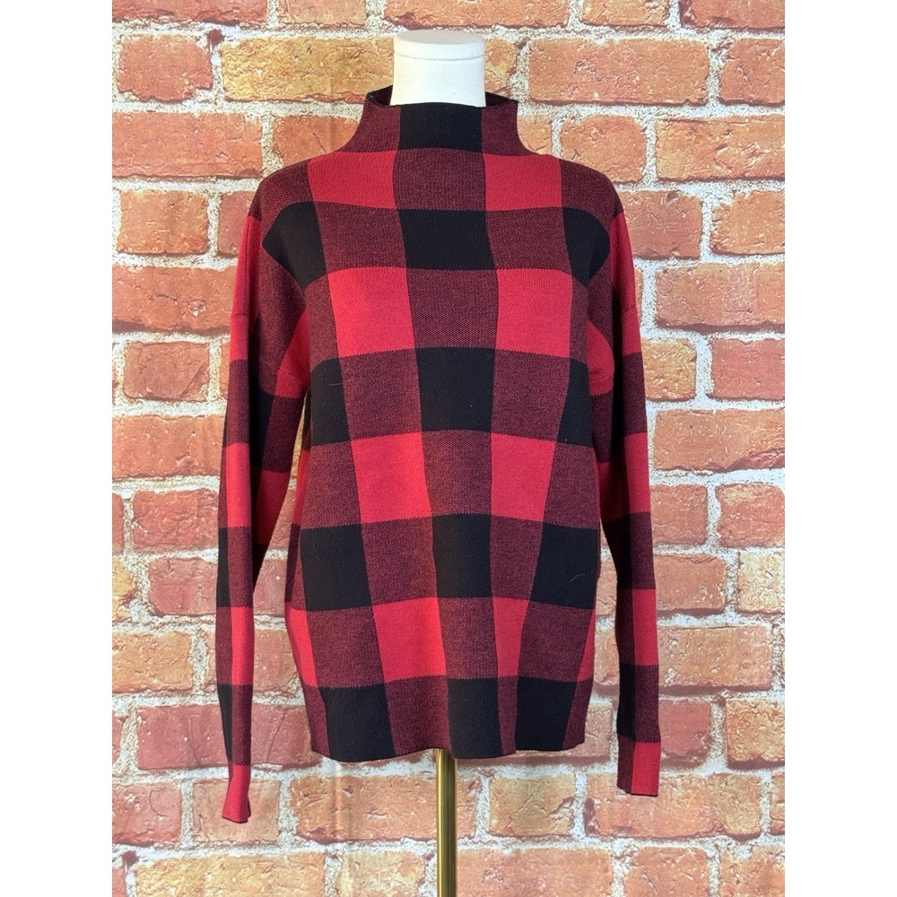 Tommy Bahama Sweater Womens Medium Red Buffalo Plaid Mock Neck Long Sleeve